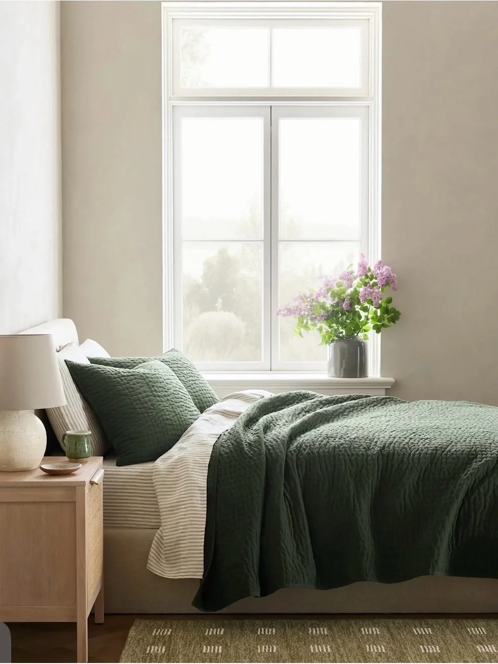 Quince European Linen and Cotton Stitch Quilt in Pine King 1364